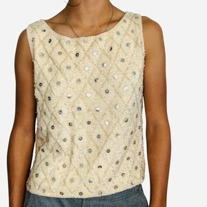 Vintage Beaded Sequin Wool Tank Top Womens Small 60s NYE Glam Holiday Party Mod